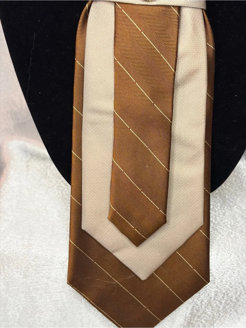 Claiborne Brown and Cream Decorative Necktie Scarf with Brooch